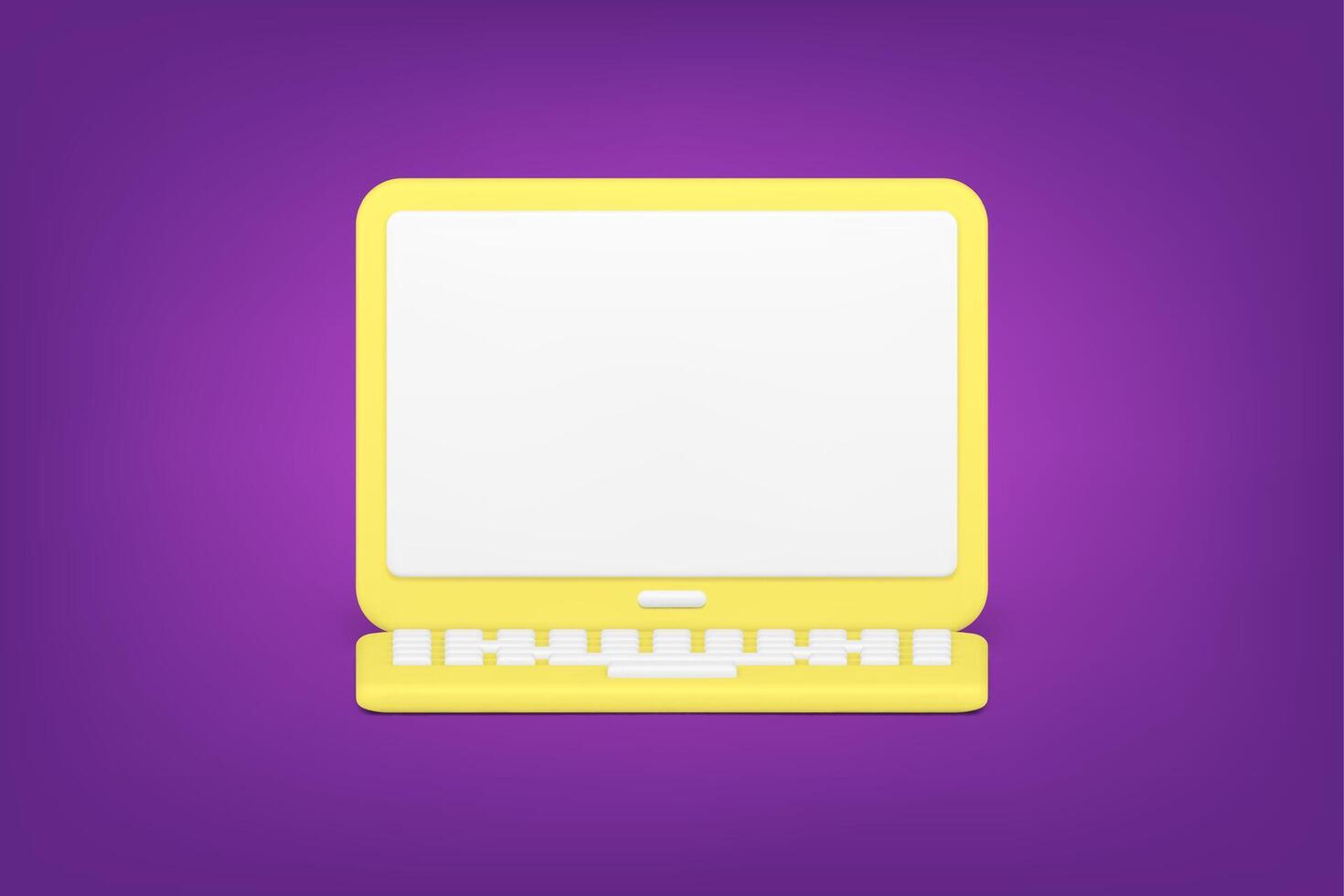 Yellow minimalistic laptop 3d icon. Volumetric digital gadget on purple background vector