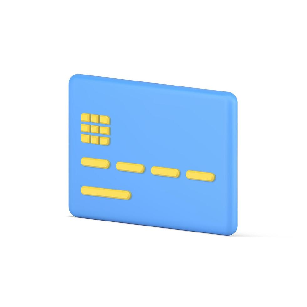 Credit card 3d. Blue plastic rectangle with yellow code stripes and chip vector