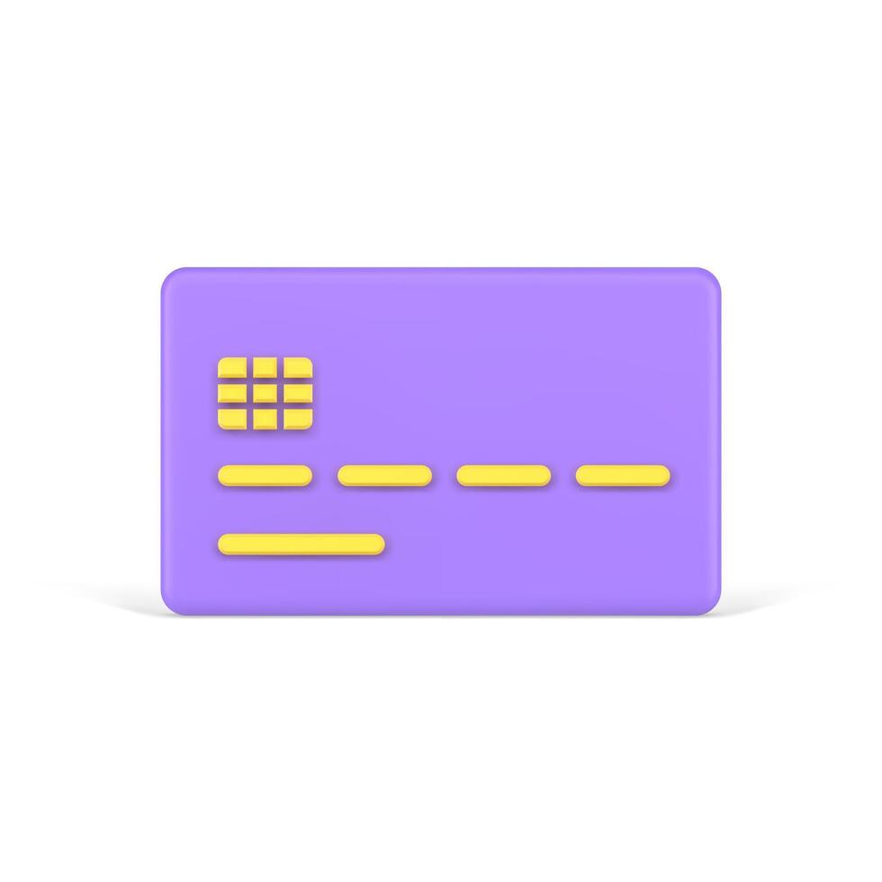 Purple volumetric credit card. Plate with yellow number stripes and electronic chip vector