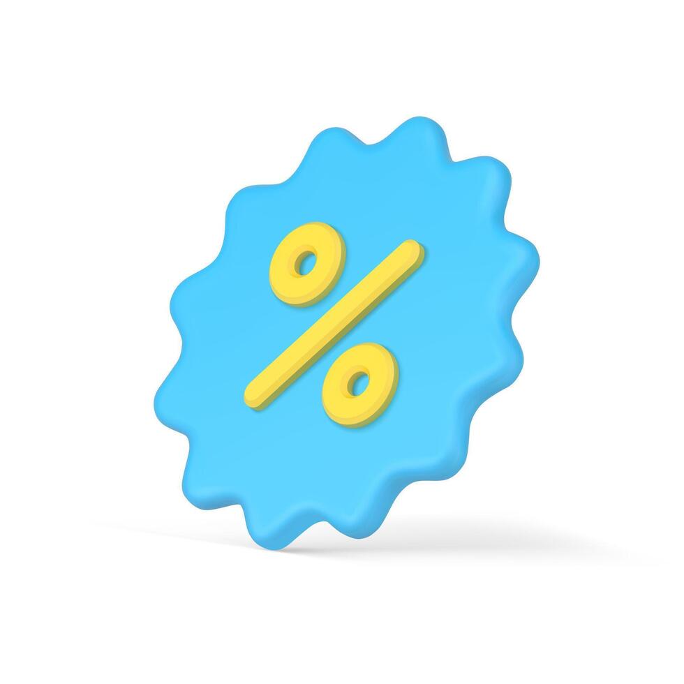 Stellate 3d sticker with percentages. Price tag clearance sale with blue discounts vector