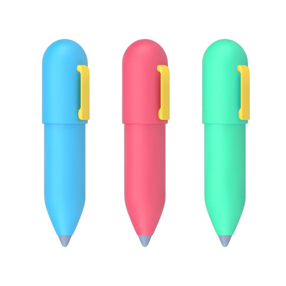 Colored 3d pens. Pink volumetric stationery for writing and drawing vector