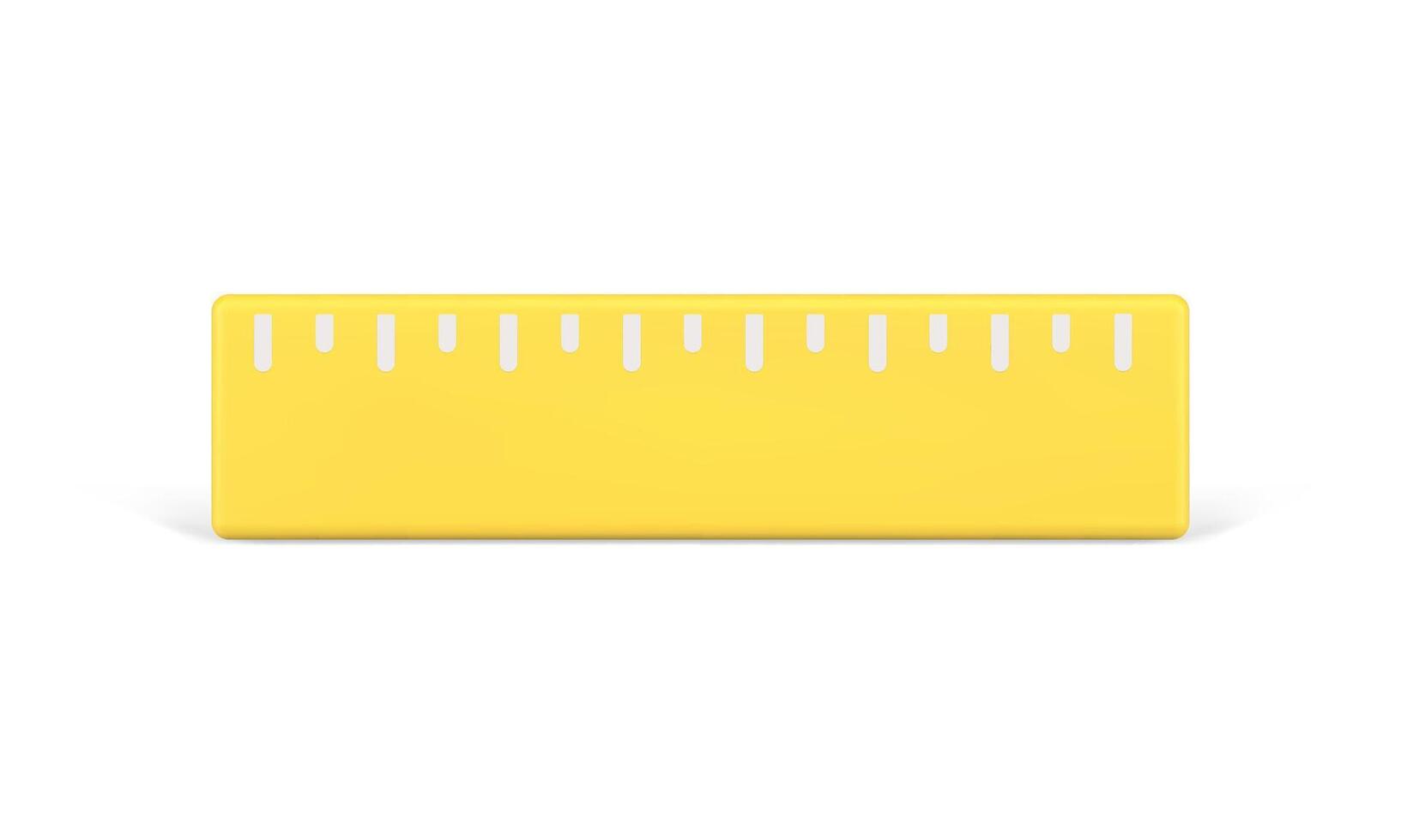 Yellow 3d ruler icon illustration. Plastic volumetric tool for accurate measurement of length and width. vector