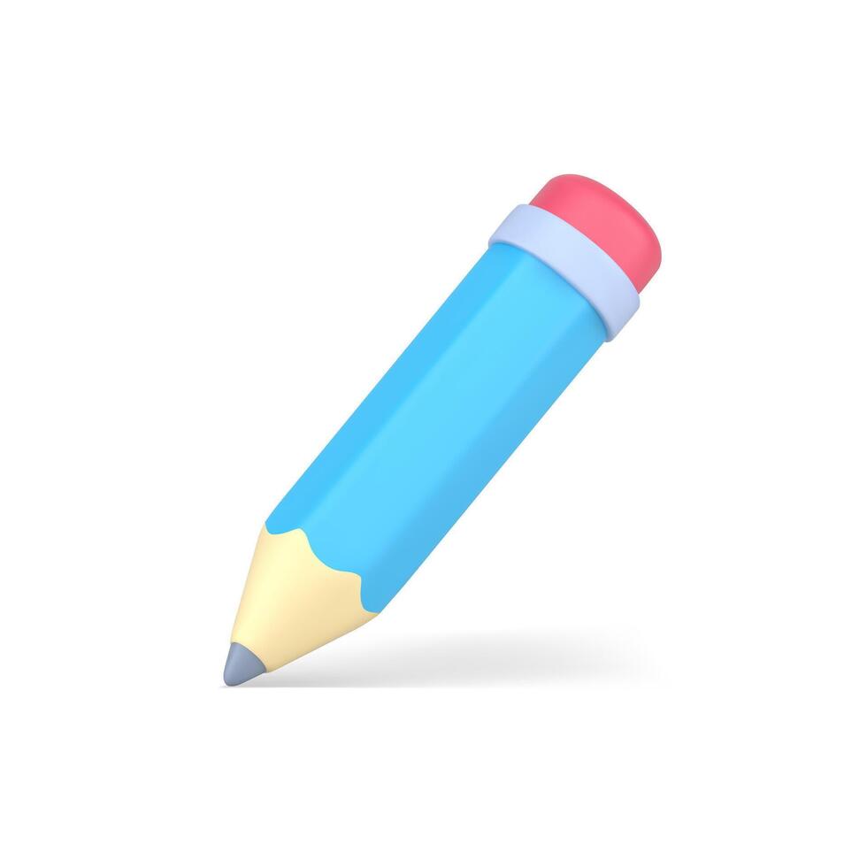 Blue volumetric pencil. Wooden object for writing and drawing vector
