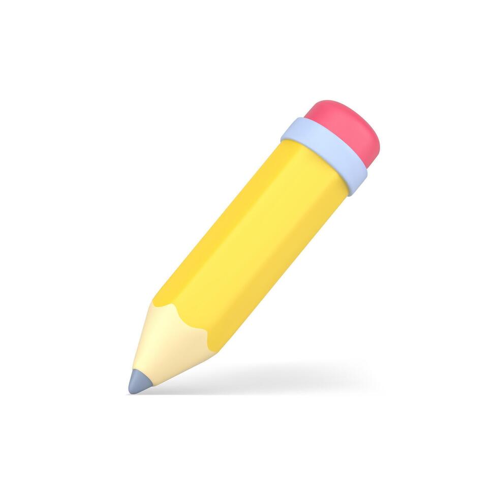 Yellow 3d pencil. Volumetric wooden object for writing and drawing vector