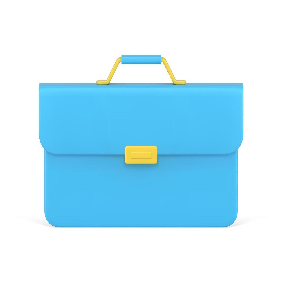 Blue 3d business briefcase. Stylish document bag with gold handle and clasp vector