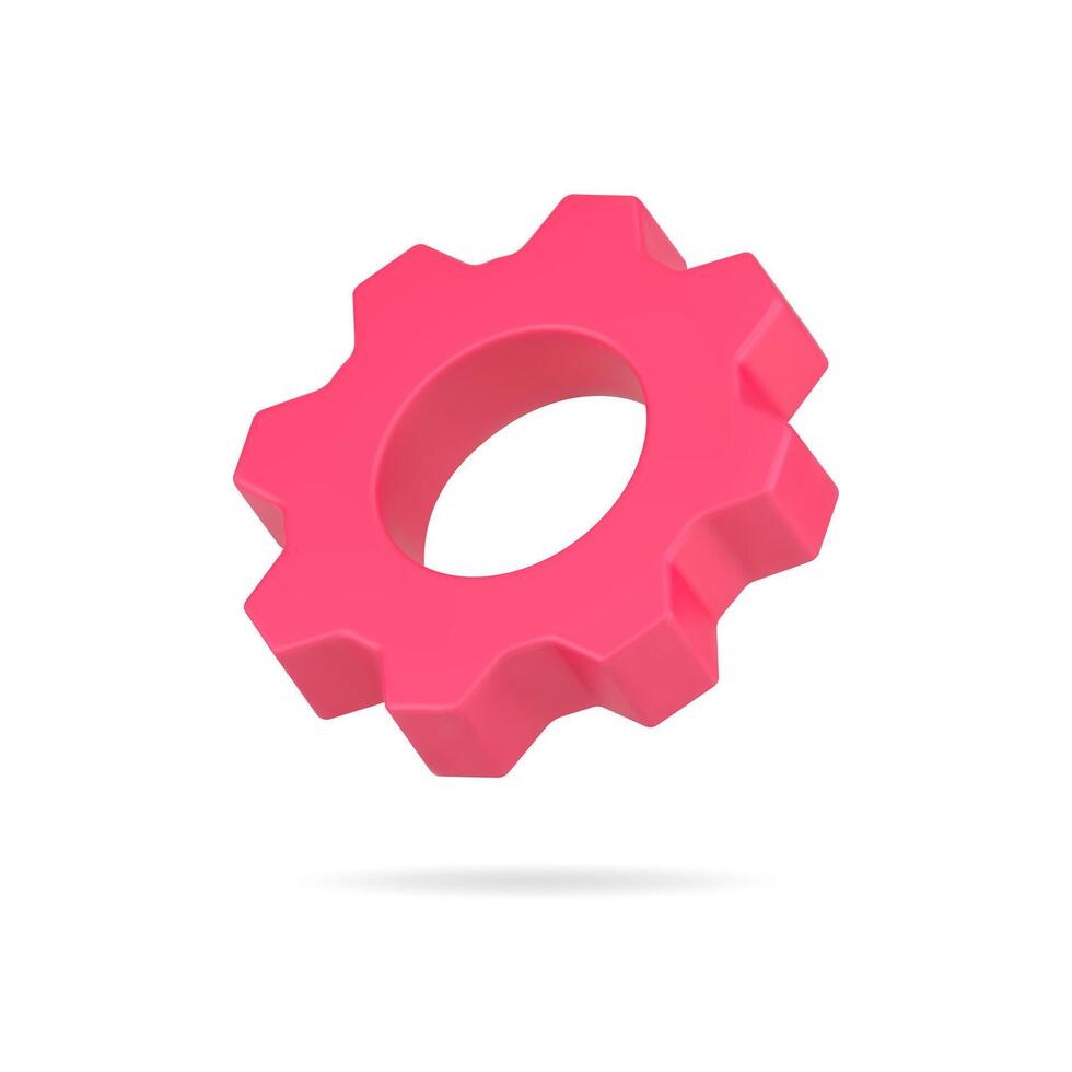 Red cogwheel 3d icon. Volumetric gear of progress vector