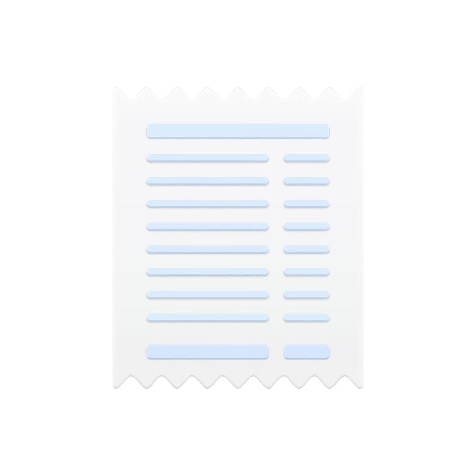 Sales receipt 3d icon. Paper pay slip with jagged ends vector