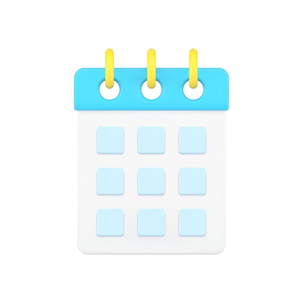Desktop calendar 3d icon. Organizer page with cells for dates and notes vector