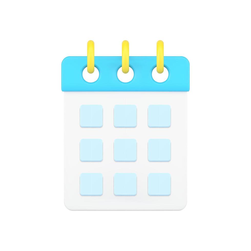 Desktop calendar 3d icon. Organizer page with cells for dates and notes vector