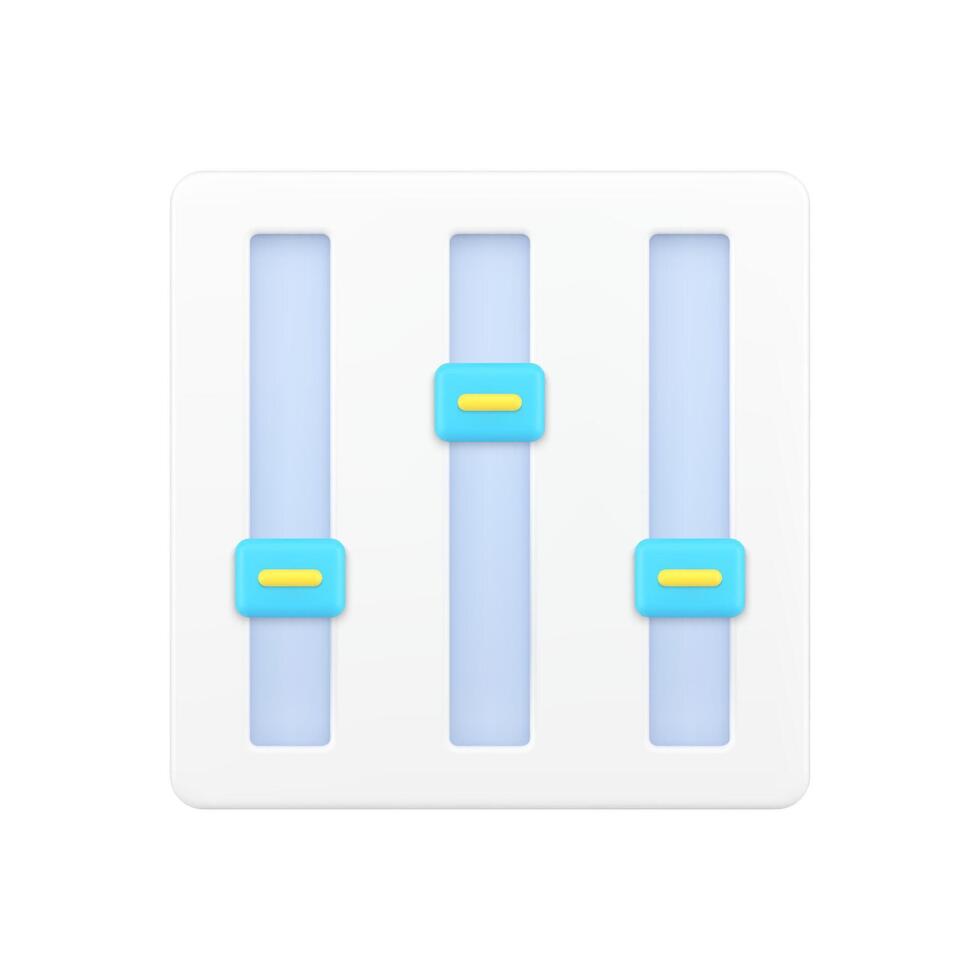 ajustes deslizadores icono 3d. medios de comunicación controlar interfaz con triple volumen vector