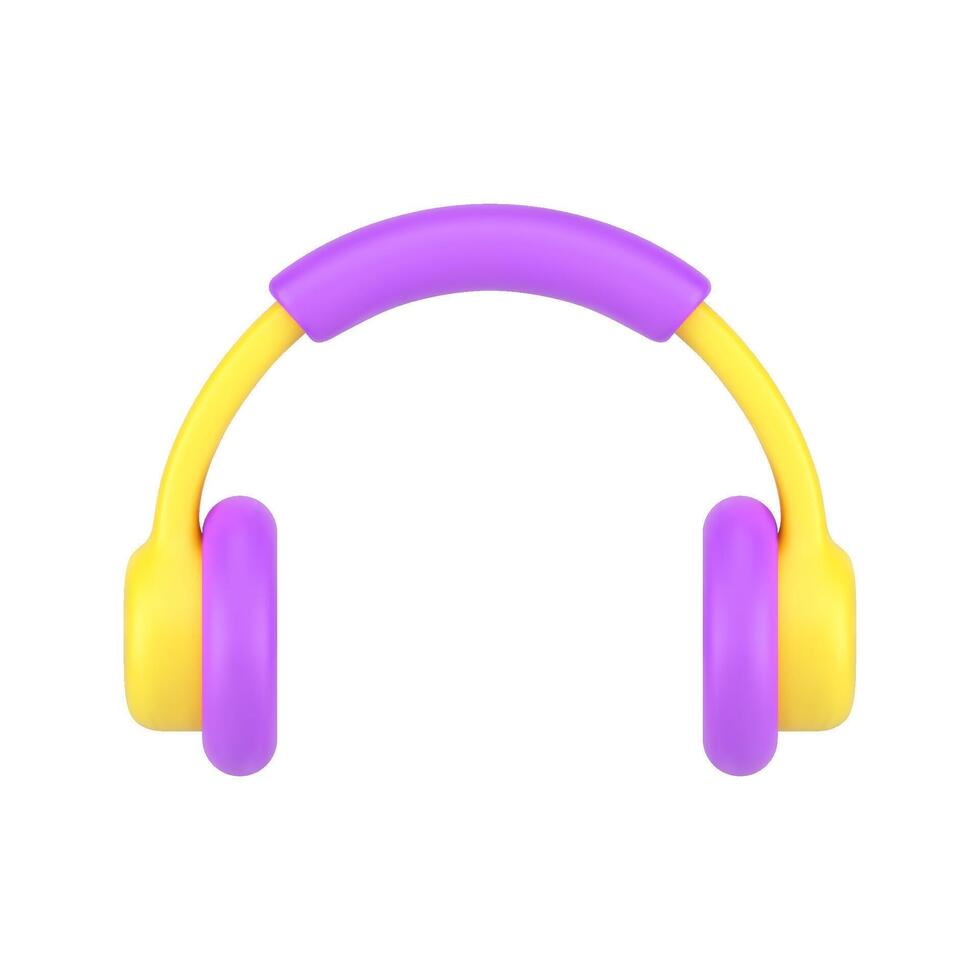 Mobile headphones 3d icon. Professional yellow headset with purple accents vector