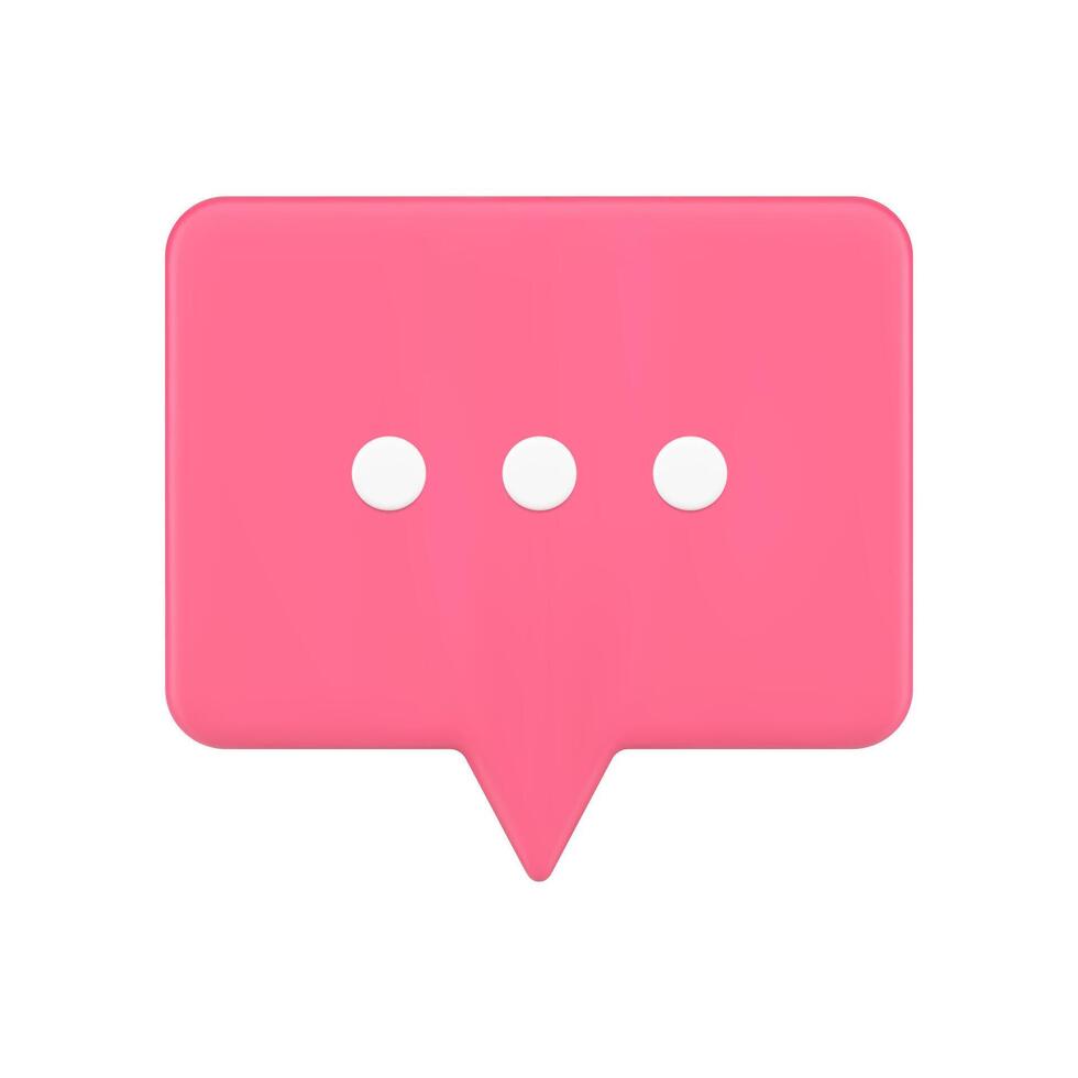 Conversation bubble web chat 3d icon. Red rectangle with white dots of writing message vector