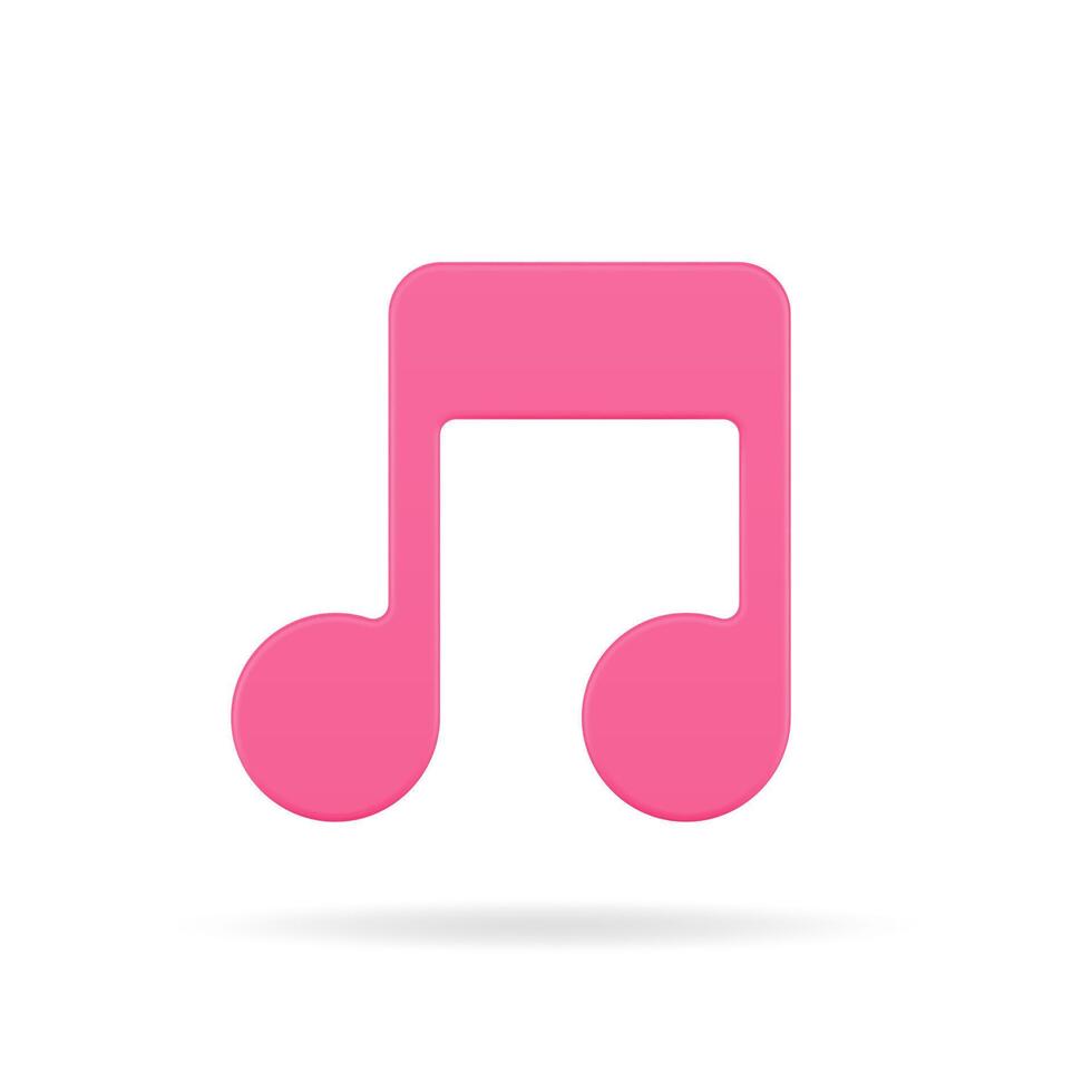 Red music note 3d icon. Volumetric tone symbol of creativity vector