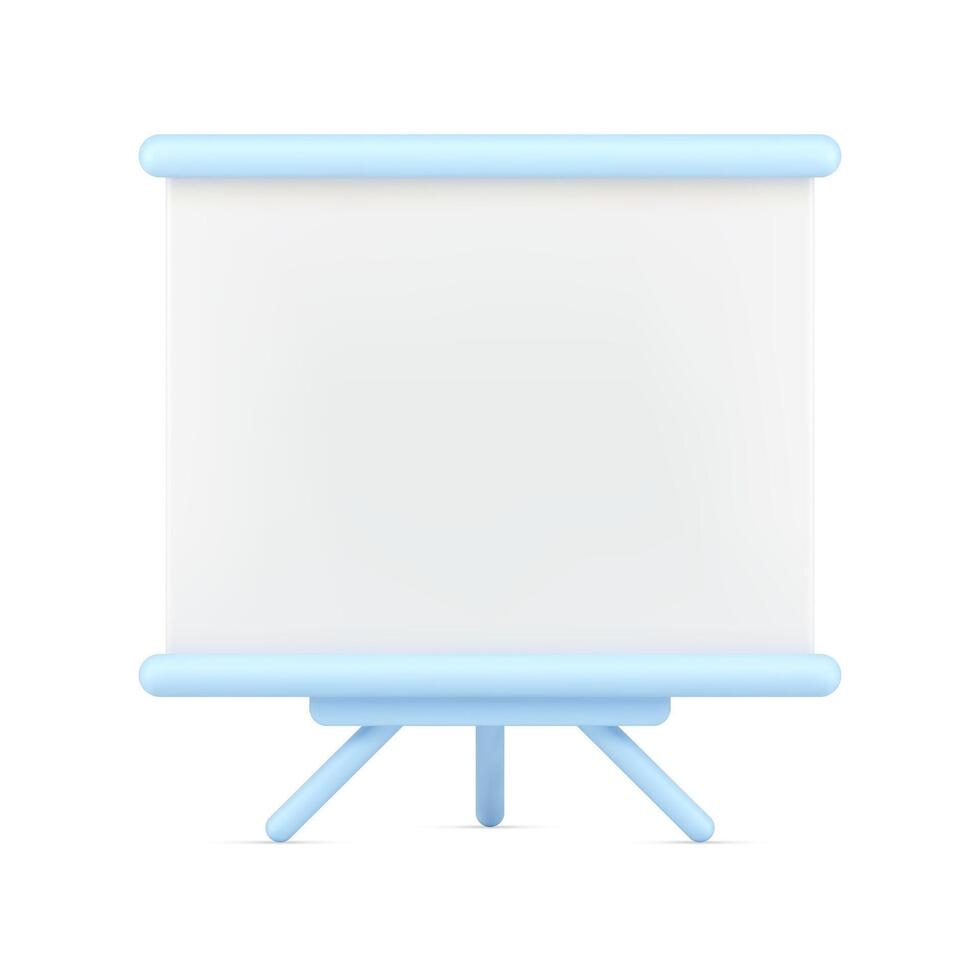 Empty stand on tripod 3d icon. White board for presentation and projector vector