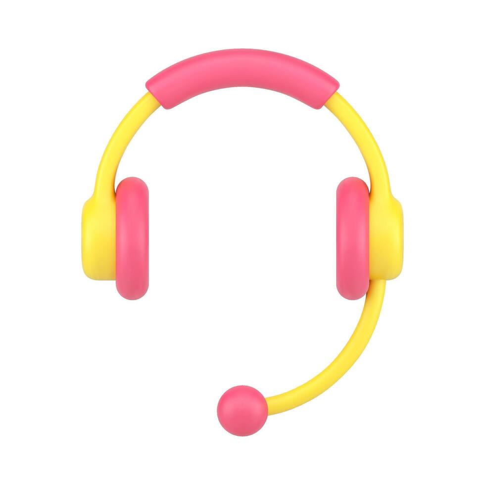 Headphones with microphone 3d icon. Yellow audio headset with red accents vector