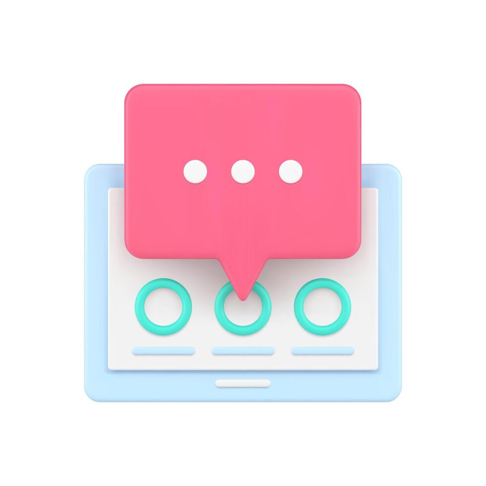 en línea charla 3d icono. rojo conversacion burbuja cerca redondo web usuario ventana vector