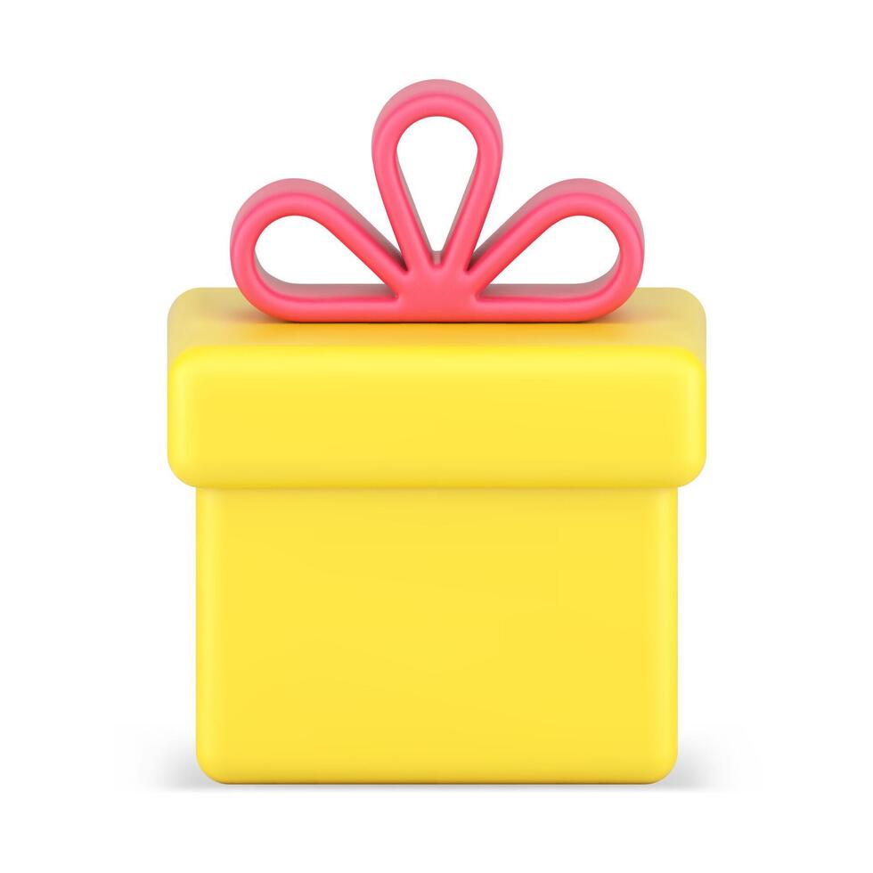 Gold gift box 3d icon. Festive packaging with red volume bow vector