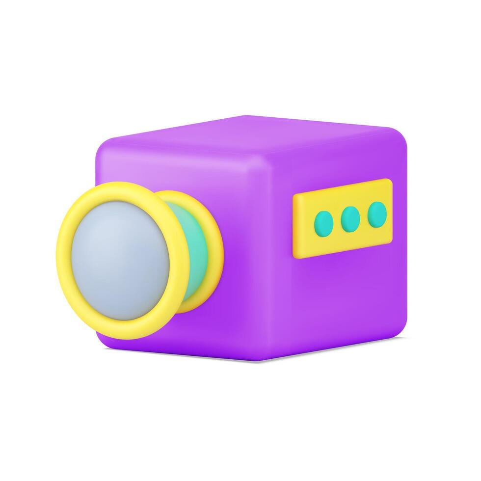 Digital projector 3d icon. Purple device with yellow lens and buttons vector