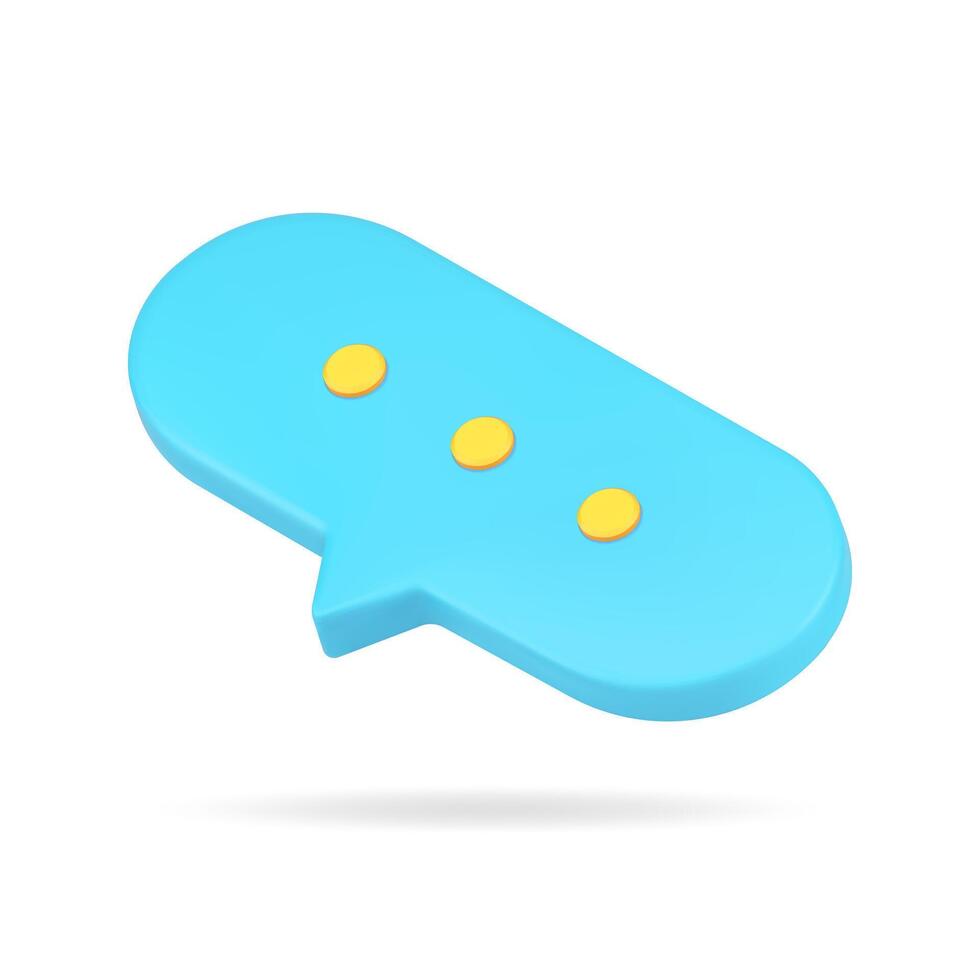 Blue online speech bubble 3d icon. Volumetric chat with text message vector