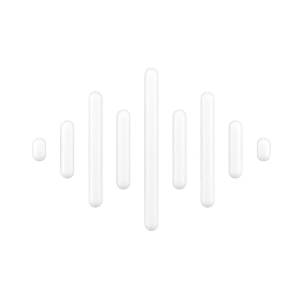 White sound wave 3d icon. Bars for voice and audio frequencies vector