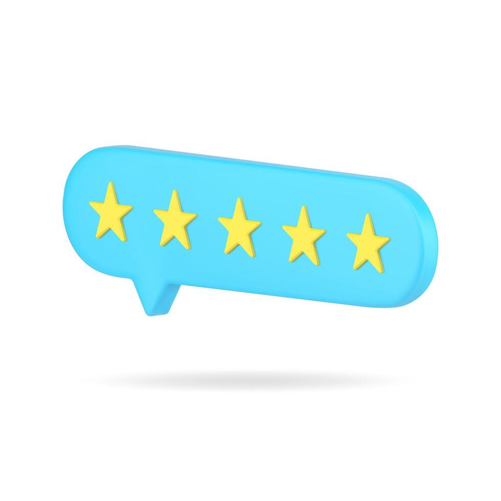 Web rating bubble with five stars 3d icon. Blue vote of satisfied customers vector