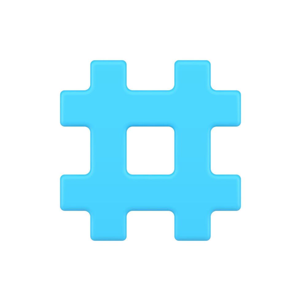 Hashtag blue symbol 3d icon. Web sign hashing messages in media space vector