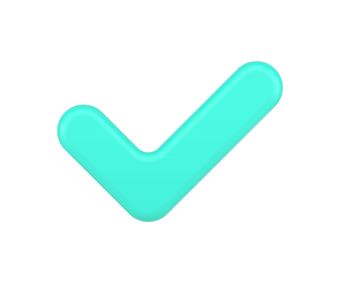 Consent check mark 3d icon. Turquoise symbol of user approval and trust vector