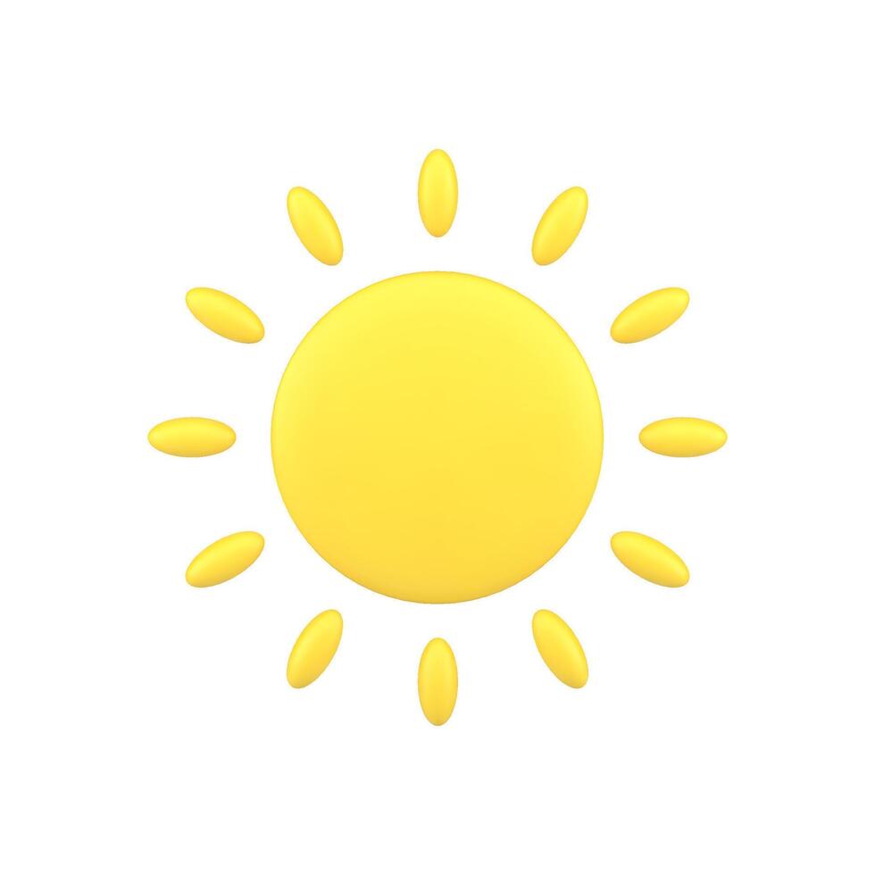 Minimalistic sun 3d icon. Yellow symbol of hot summer and bright weather vector