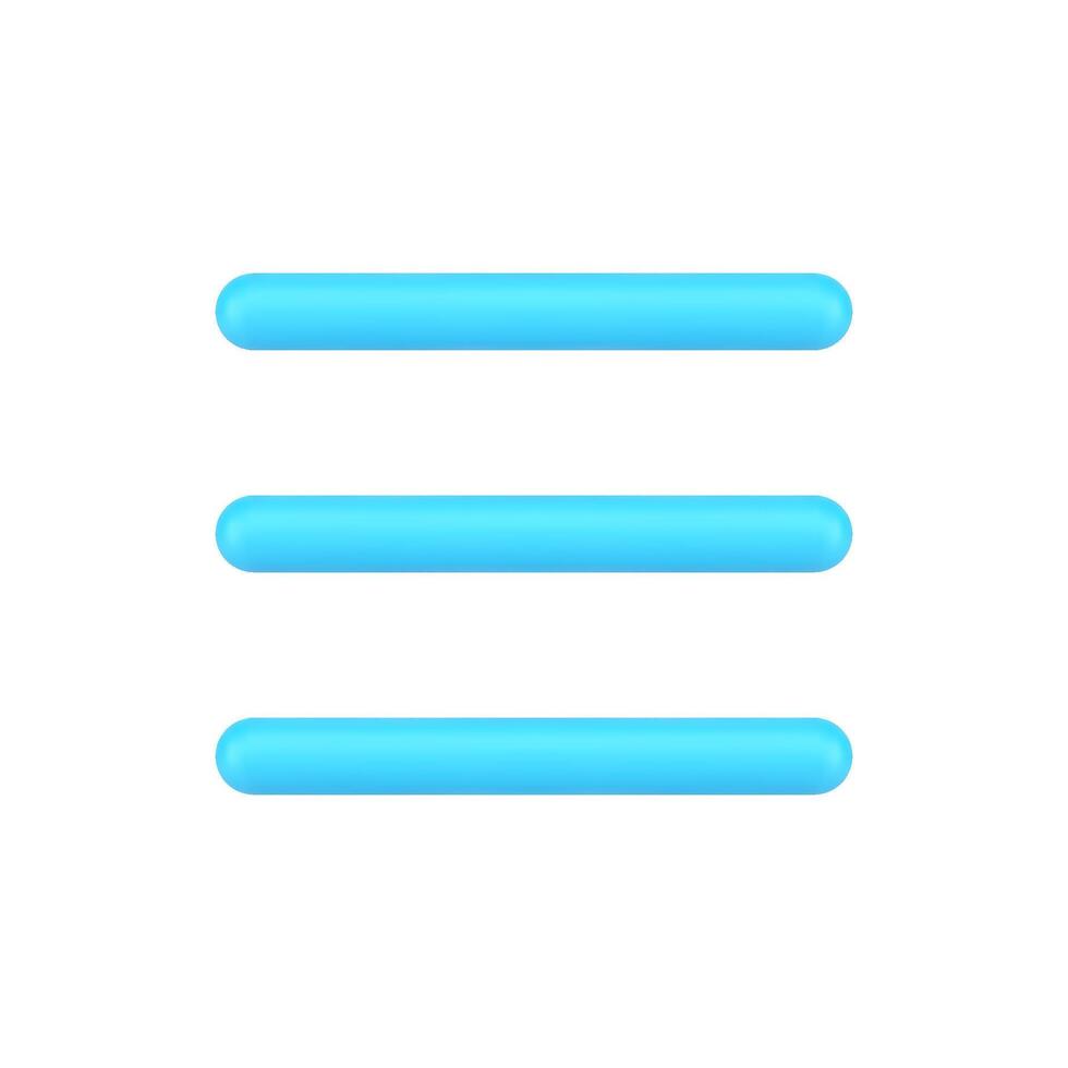Blue hamburger menu 3d icon for website ui vector