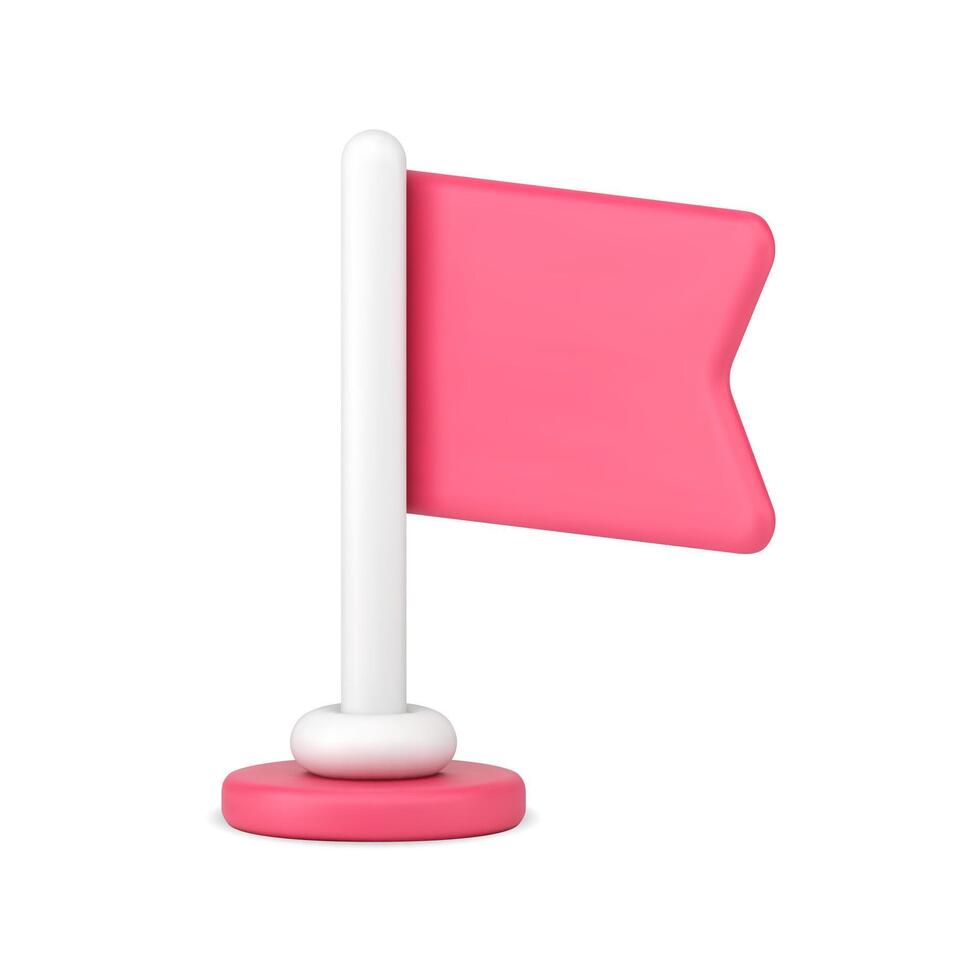 Rotated pink flag on white flagpole 3d icon. Victory and independence symbol vector