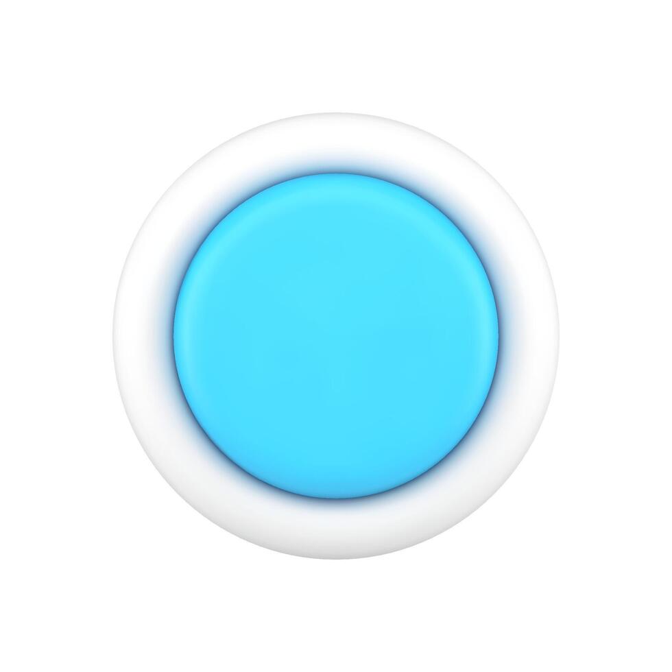 Blue button 3d icon. Minimalistic round switch of settings vector