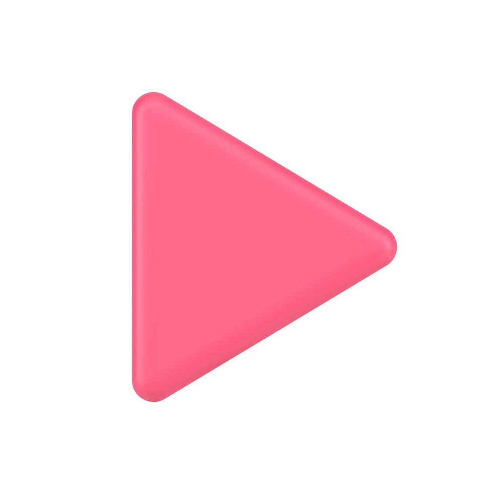 Pink play button 3d icon. Modern multimedia sign for playing audio and files vector