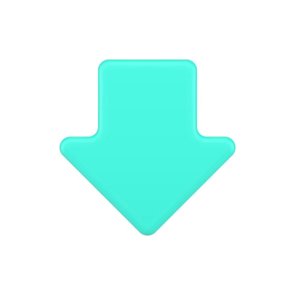 Turquoise down arrow 3d icon. Downward movement symbol vector