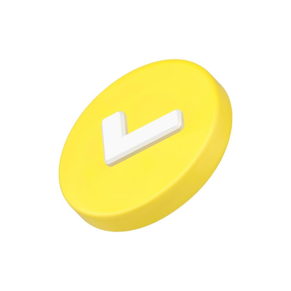 White check mark in yellow circle 3d icon isolated illustration vector