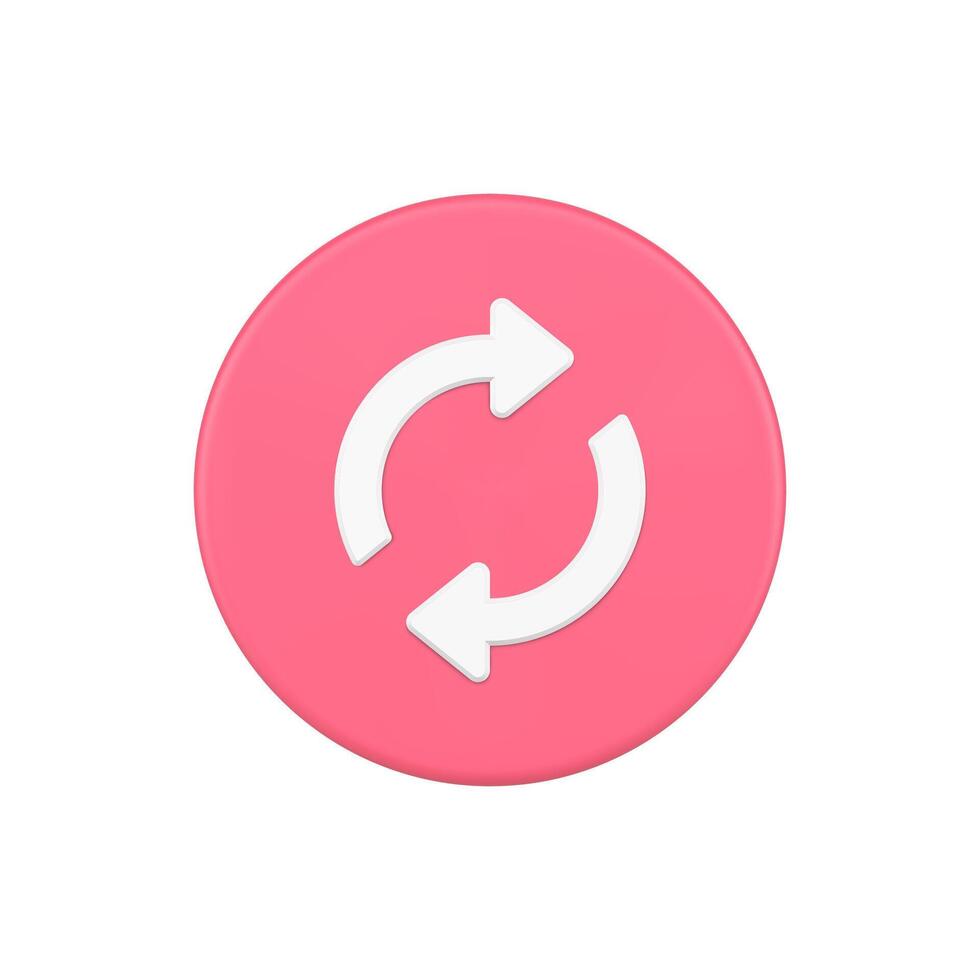 Pink rotation arrows refresh designator 3d button icon illustration vector