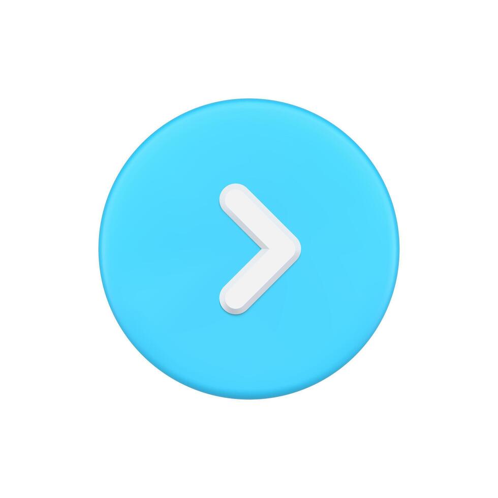 Blue simple arrow pointer of direction in circle button 3d illustration interface badge vector