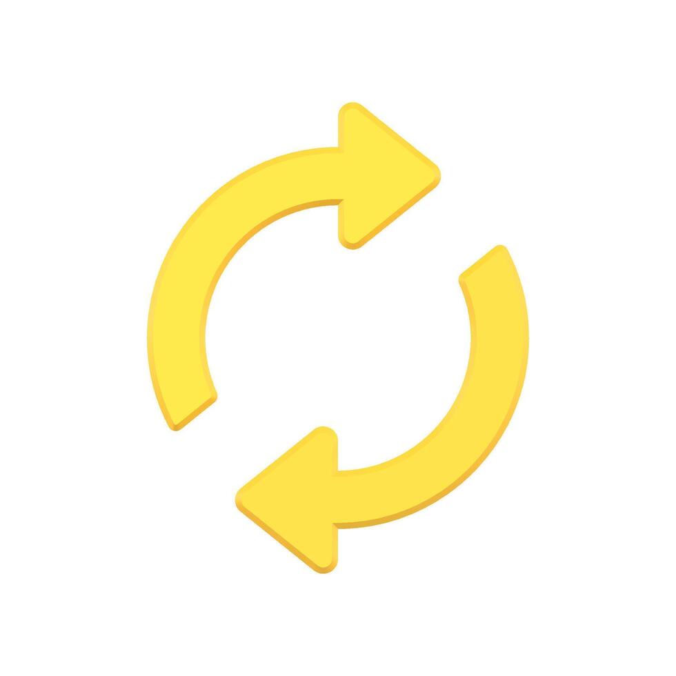 Simple yellow rotation circle arrows 3d icon illustration. Dynamic symbol of connection vector