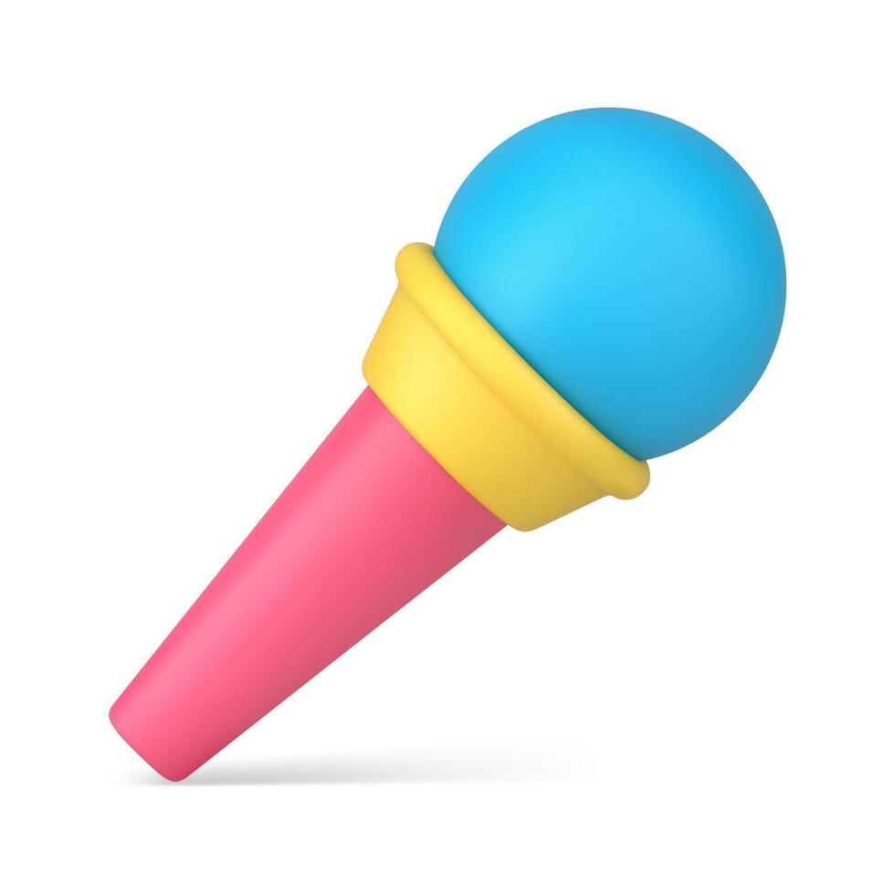 Bright pink yellow blue microphone icon 3d illustration. Music mic for professional singer vector