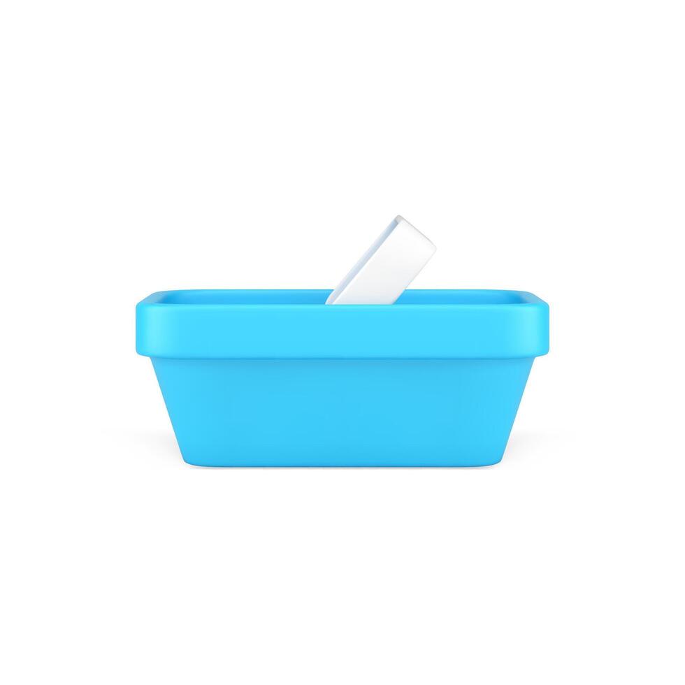 Realistic 3d icon empty shopping basket glossy blue plastic container for grocery purchase vector