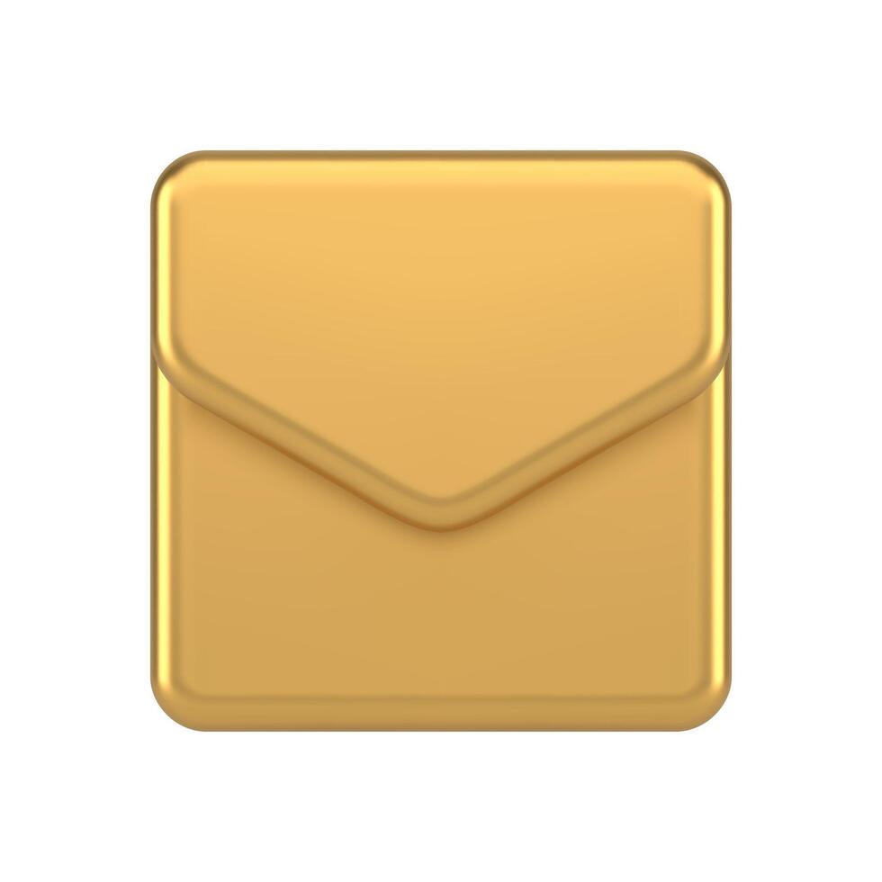 Premium newsletter incoming message chat button notification metallic golden 3d icon vector
