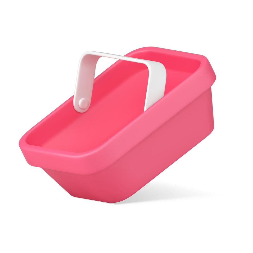 lustroso rosado vacío compras cesta con encargarse de diagonalmente desplazado realista 3d icono vector