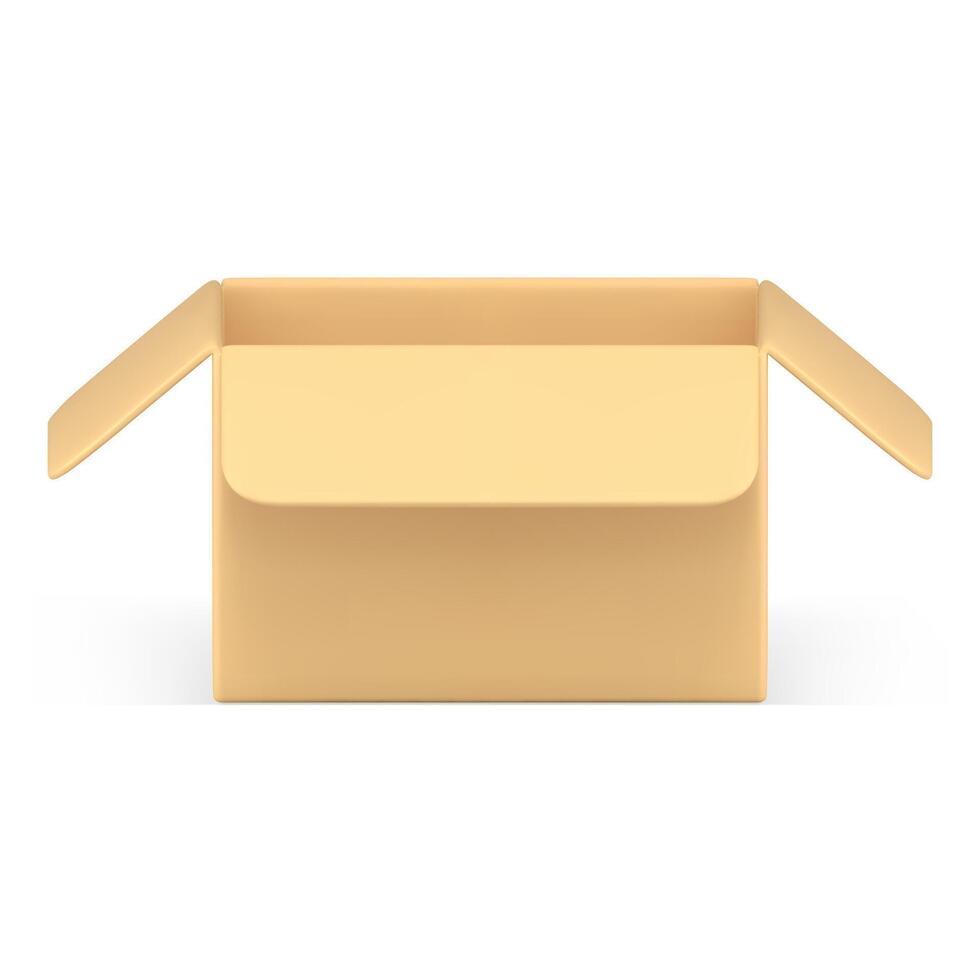 Open cardboard box front view 3d icon realistic illustration. Isometric container package vector