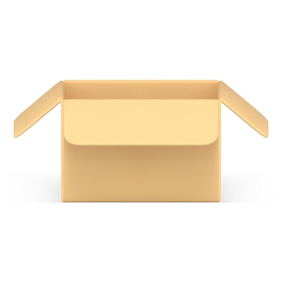 Open cardboard box front view 3d icon realistic illustration. Isometric container package vector