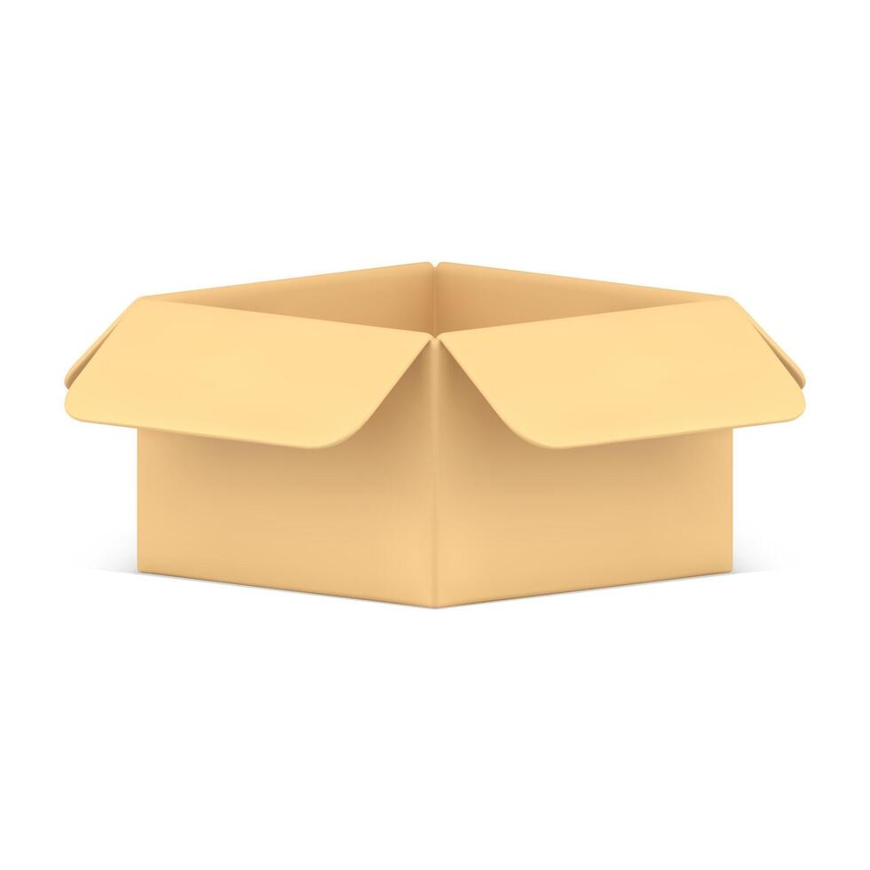 Empty open cardboard box industrial carrying and storage front side view 3d icon realistic vector