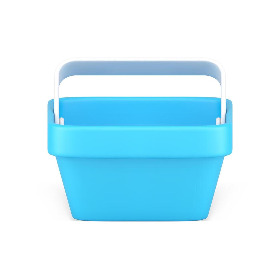 Plastic blue supermarket basket handle for grocery shopping front view realistic 3d icon vector