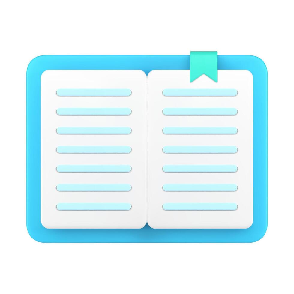 realista 3d icono abierto azul papel libro marcador, educación libro de texto, diccionario isométrica vector