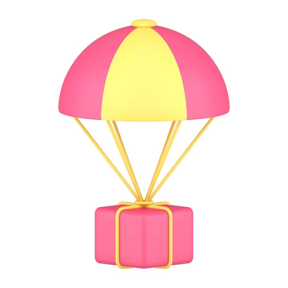 Isometric hot air balloon carrying cardboard box delivery service 3d icon realistic vector