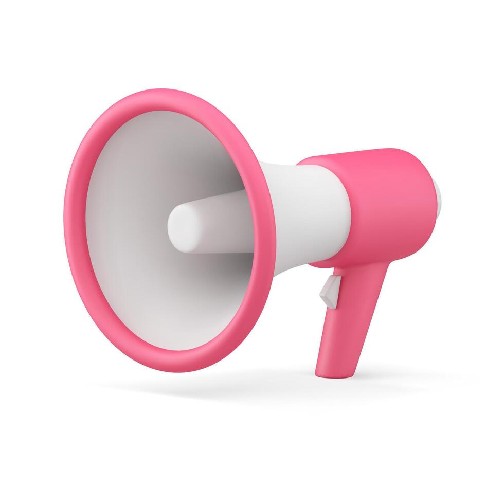 rosado isométrica megáfono para ruidoso Hablando promoción publicidad público anunciar 3d icono realista vector