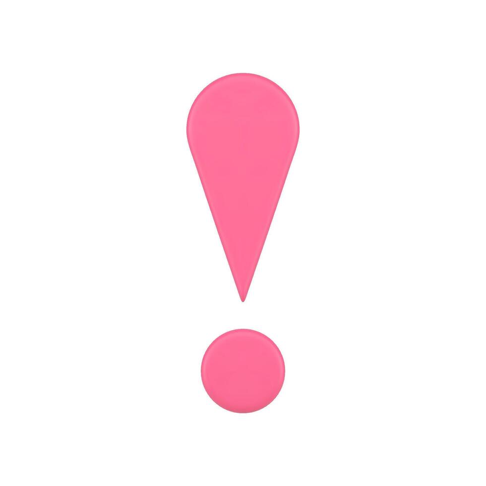 Pink glossy exclamation point front view attention error warning realistic 3d icon vector