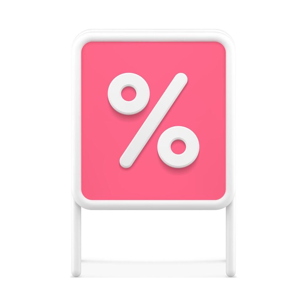 Advertising sale discount pink sandwich stand board with percent symbol 3d icon realistic vector